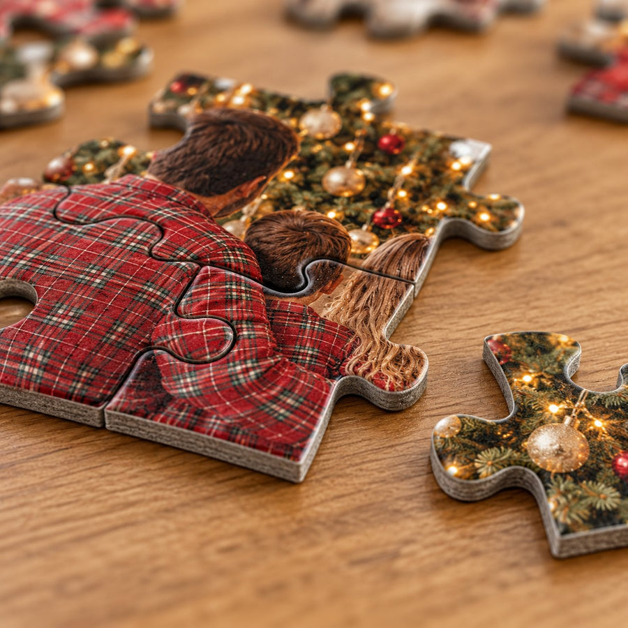 Close-up of photo puzzle pieces
