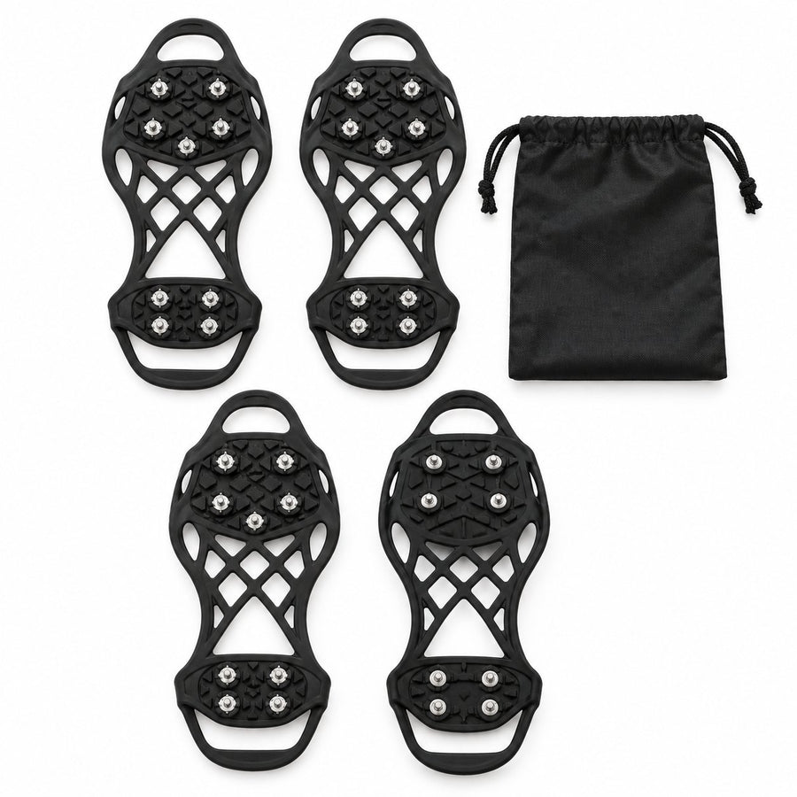 Two pairs of ice cleats with storage pouch